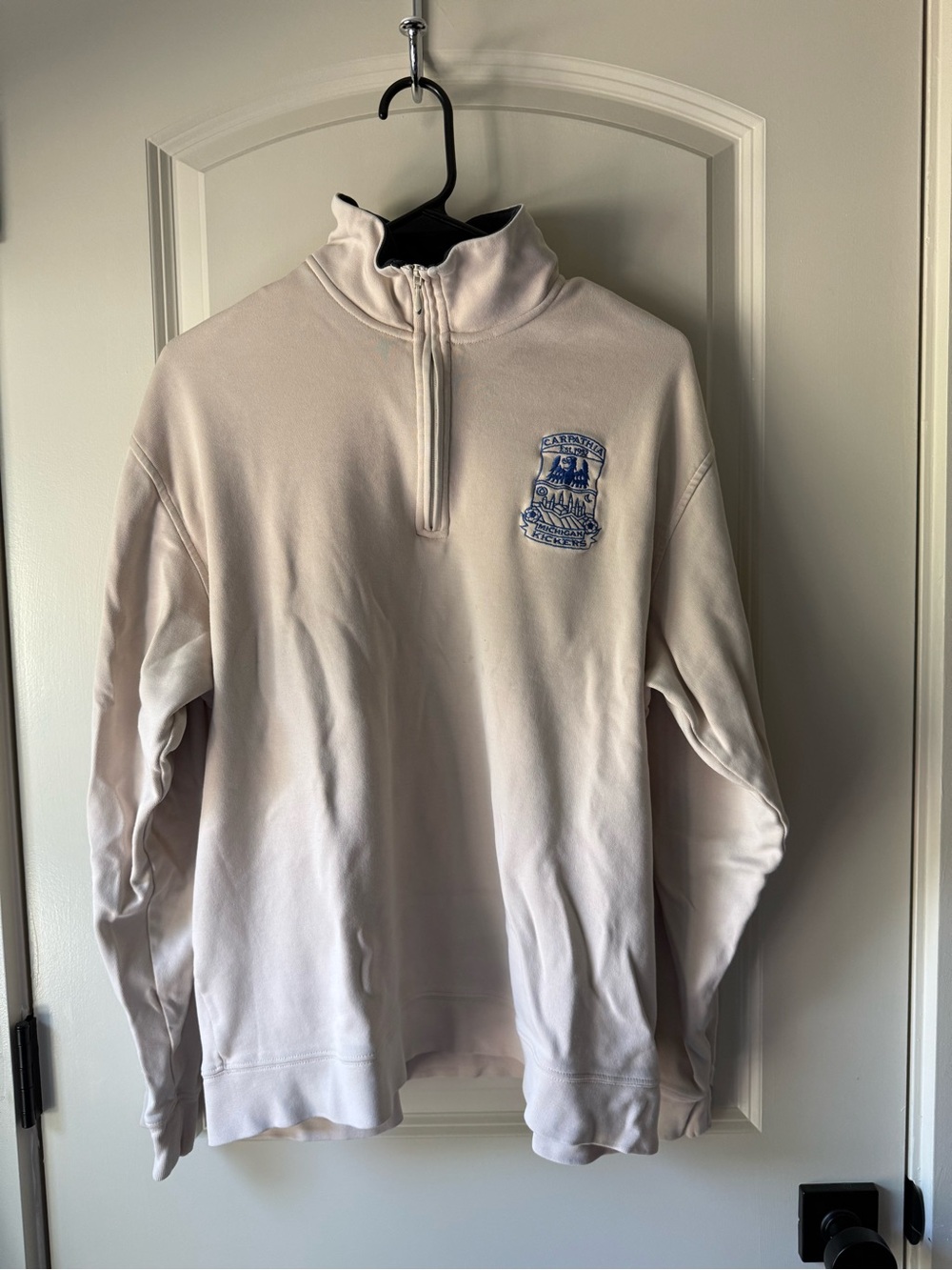 Men's Cream Quarter-Zip Pullover with Embroidered Chest Crest